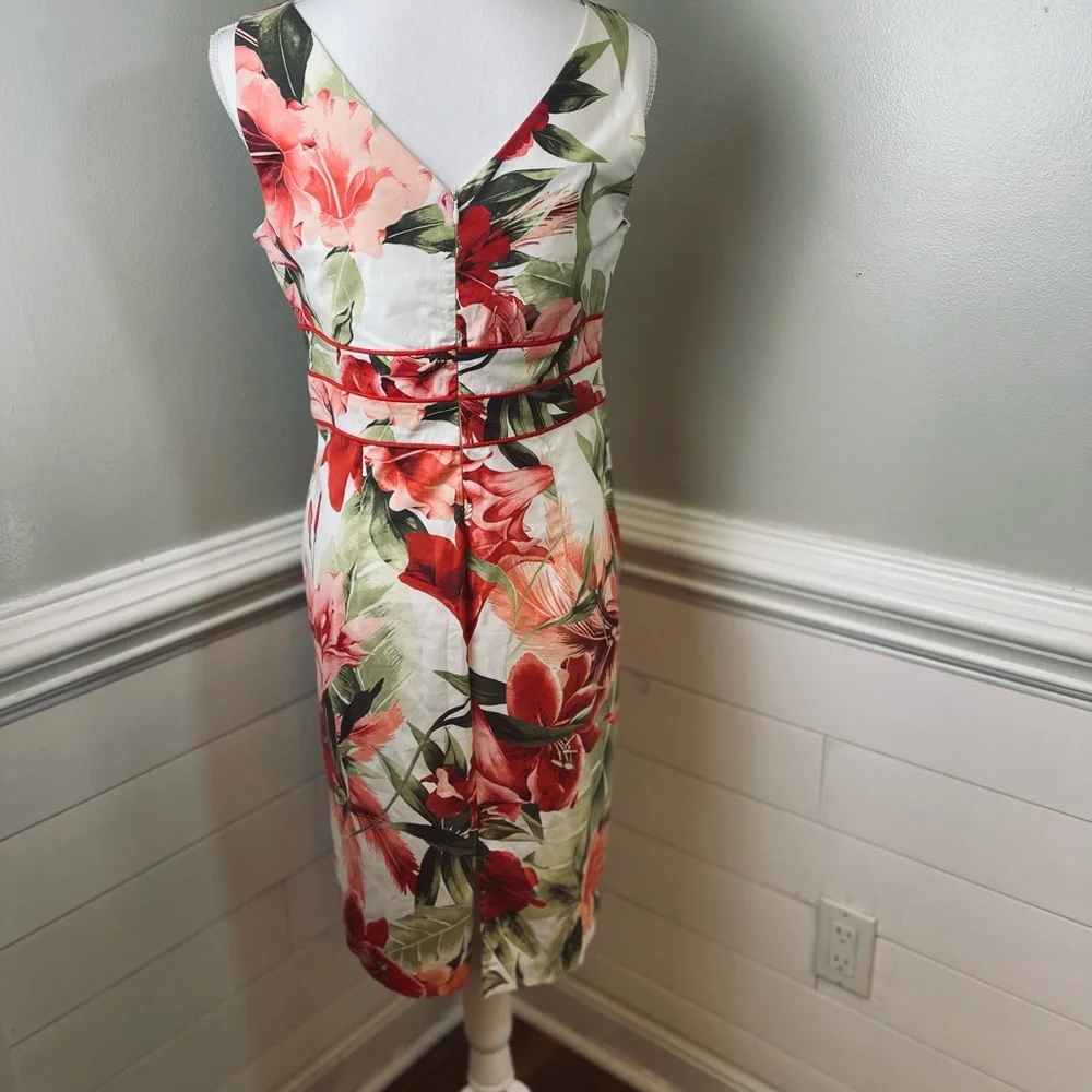 Karen Kane Cotton Bold Tropical Floral Print Sundress 8 FREE SHIP - Picture 3 of 5